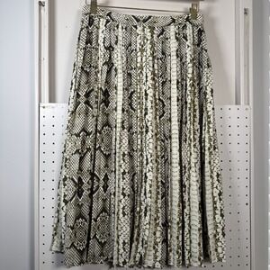 J. Crew Factory Snake-Print Pleated Midi Skirt in Black, White & Olive